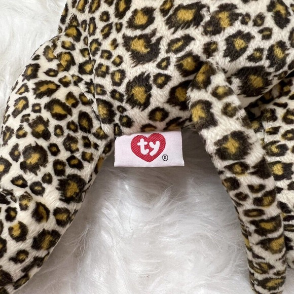 TY Pillow Pal SPECKLES Leopard Plush Green Bow1996 Cheetah Stuffed Animal 13" - Picture 5 of 9